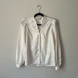 *SOLD* Vintage silky blouse with embroidery lace detailing
